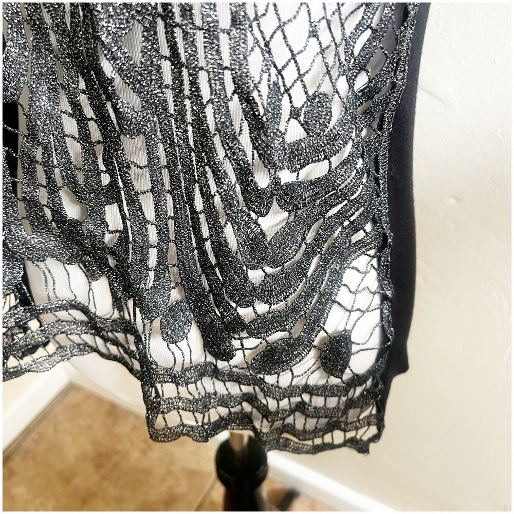 Daytrip Whimsygoth Top Y2K Open Knit Metallic Size Medium Black Silver - Picture 7 of 11
